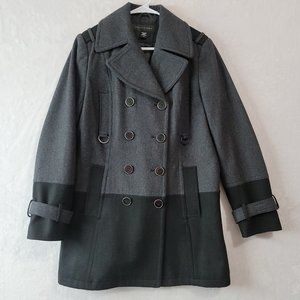 Apostrophe Womens Wool Blend Military Pea Coat Jacket Gray Black Size Large